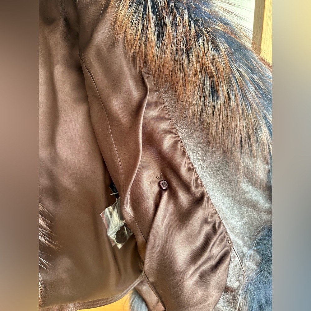 Overland Lambskin Brown Leather Jacket with Fox Fur Trim - size M - Picture 5 of 10